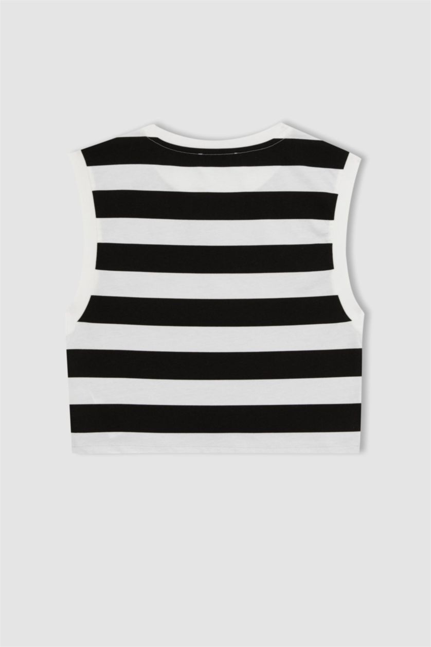 WOMAN Black Fitted Patterned Cotton Crop Top