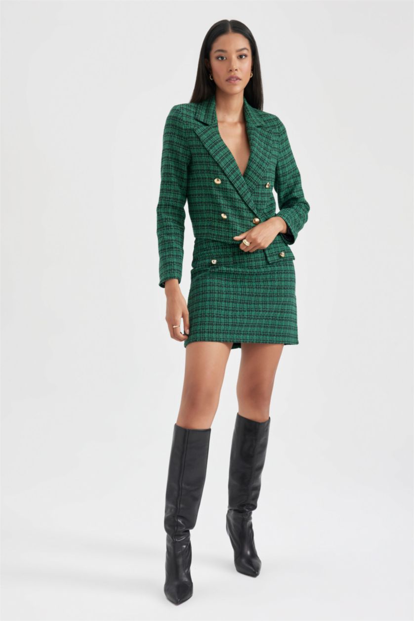 حريمي أخضر فاتح جاكيت بليزر كروب كاروهات