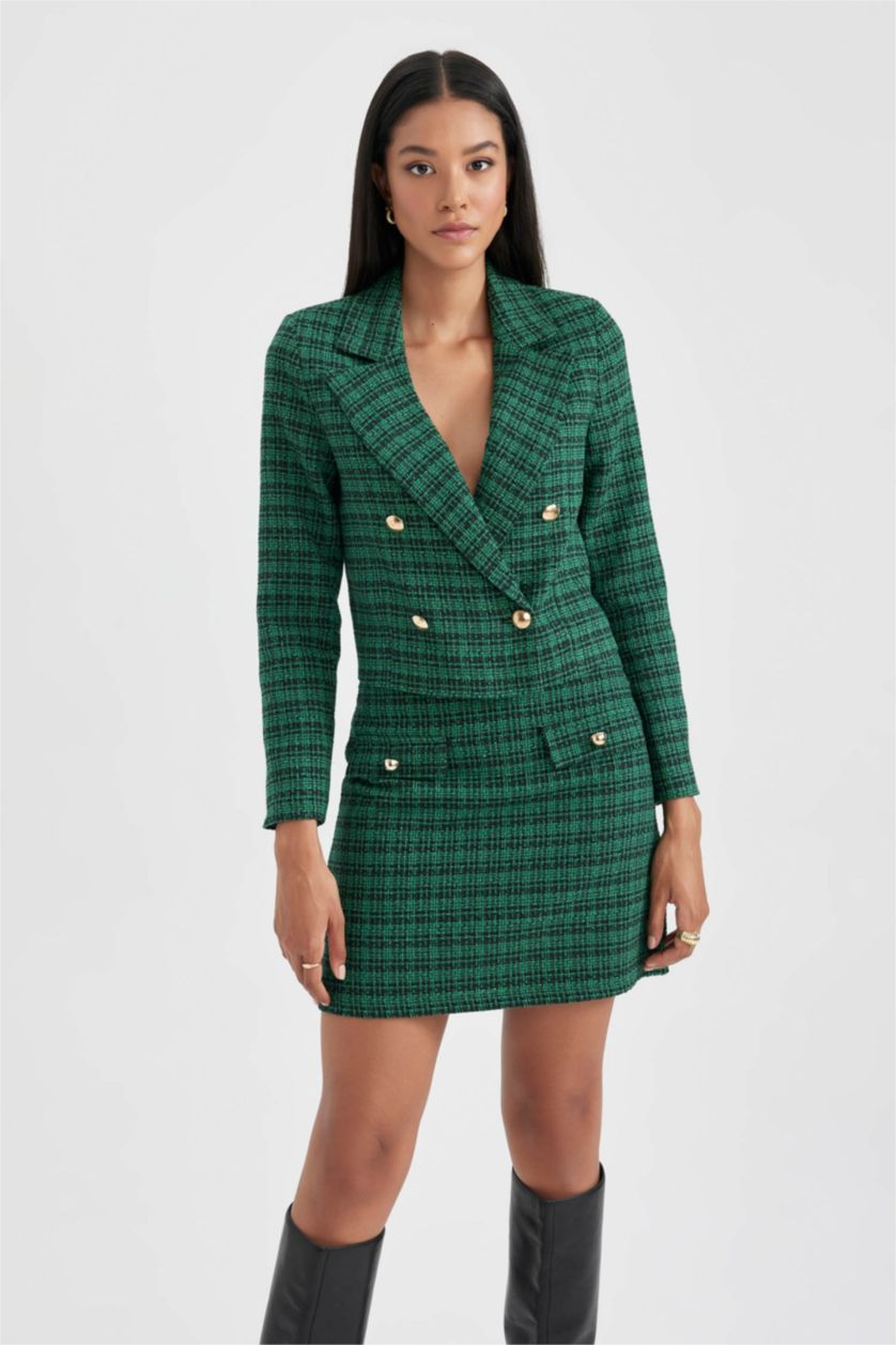 حريمي أخضر فاتح جاكيت بليزر كروب كاروهات