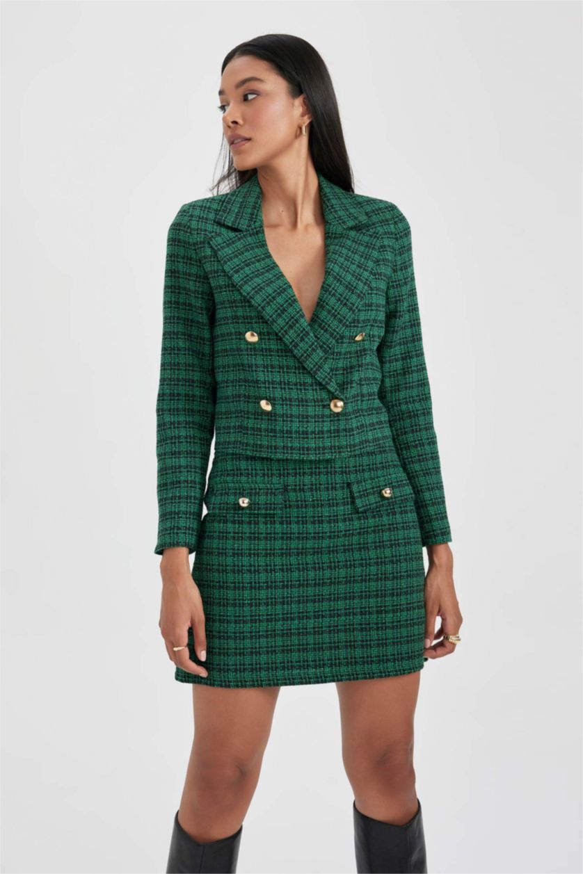 حريمي أخضر فاتح جاكيت بليزر كروب كاروهات