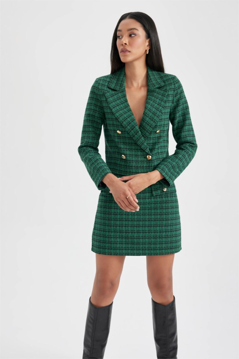 حريمي أخضر فاتح جاكيت بليزر كروب كاروهات