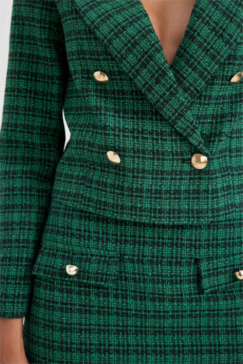 حريمي أخضر فاتح جاكيت بليزر كروب كاروهات