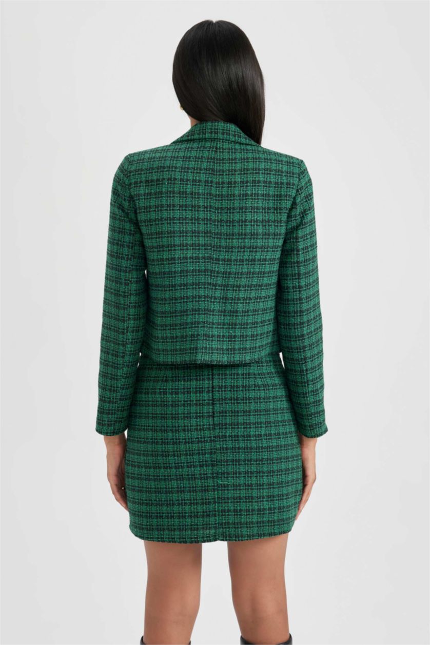 حريمي أخضر فاتح جاكيت بليزر كروب كاروهات