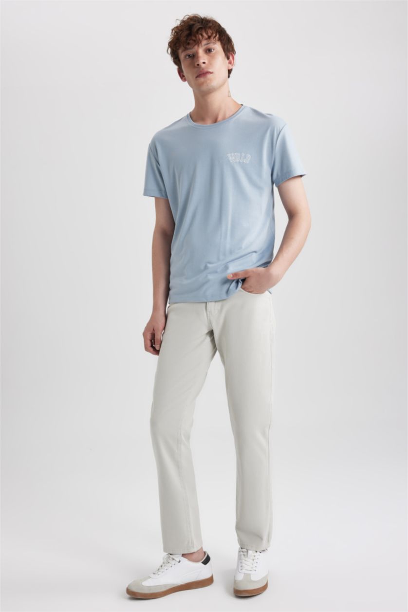 Erkek Taş Gabardin Pantolon Slim Fit Dar Kesim Düz Paça Basic