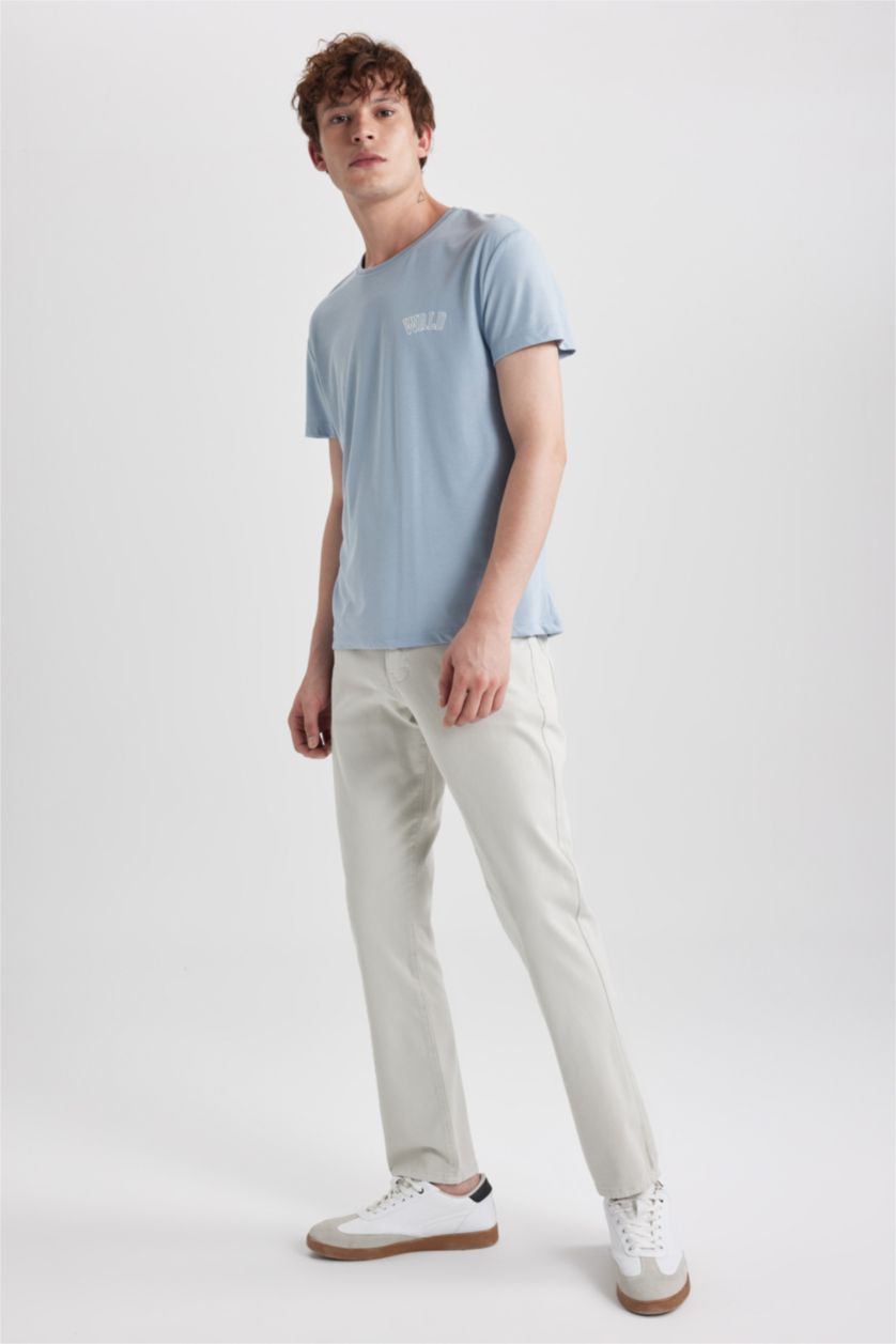 Erkek Taş Gabardin Pantolon Slim Fit Dar Kesim Düz Paça Basic