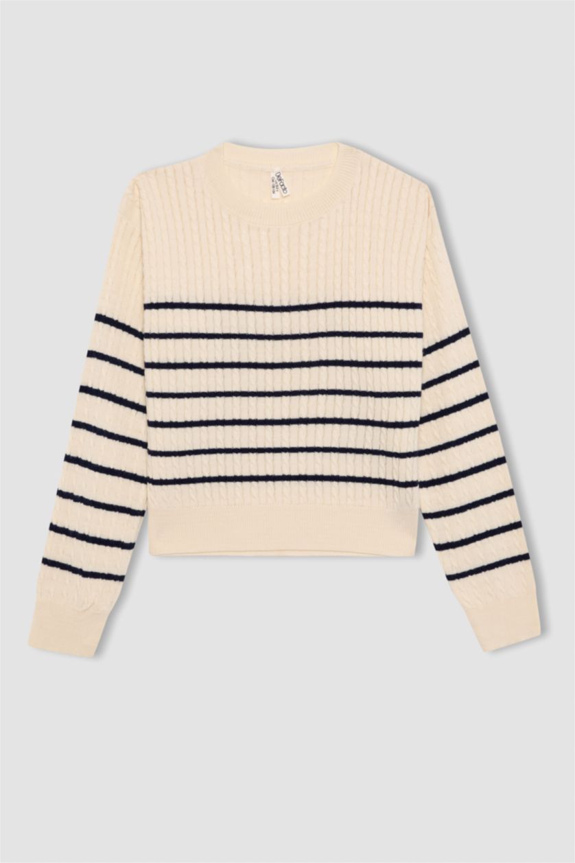 GIRLS & TEENS Ecru Girl Crew Neck Pullover