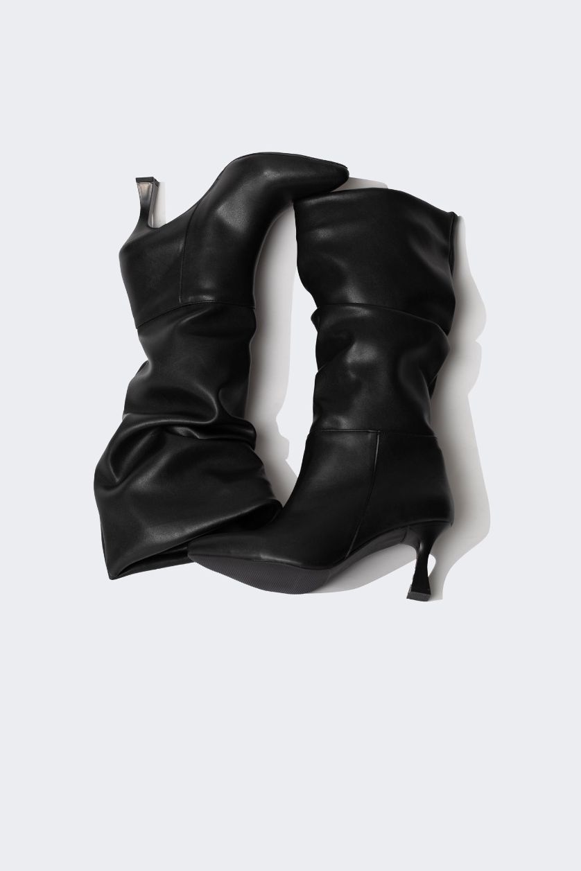 حريمي أسود بوت حريمي جلد صناعي بكعب عالي