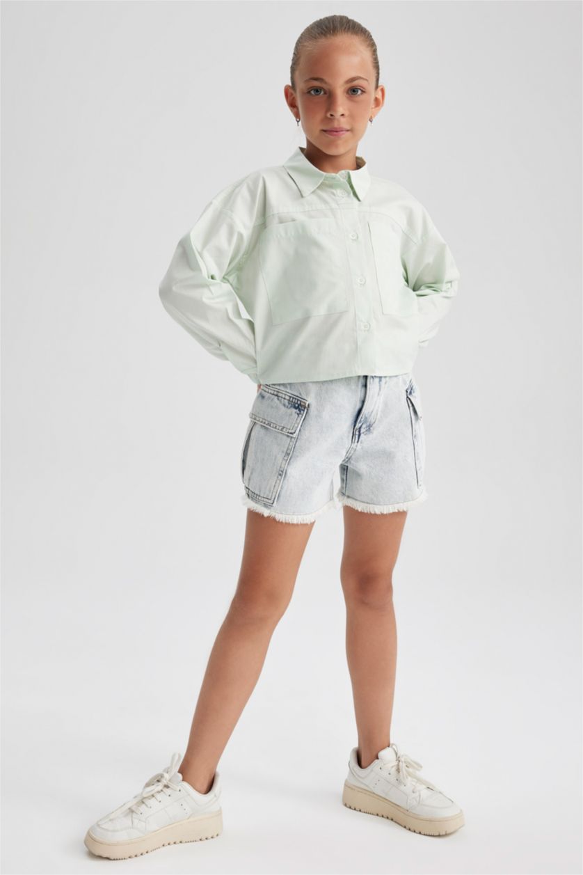 Girls & Teens Aqua Girl Poplin Long Sleeve Crop Shirt