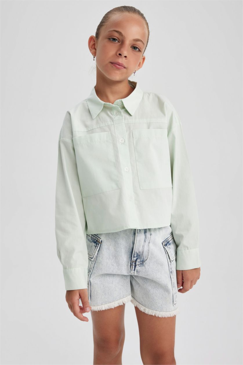 Girls & Teens Aqua Girl Poplin Long Sleeve Crop Shirt