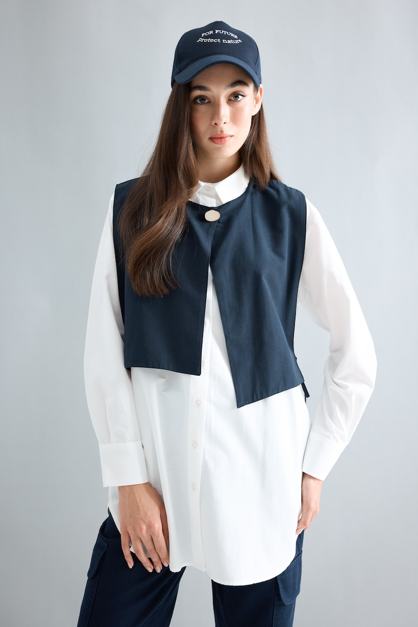 نساء أبيض Regular Fit Poplin Long Sleeve Tunic
