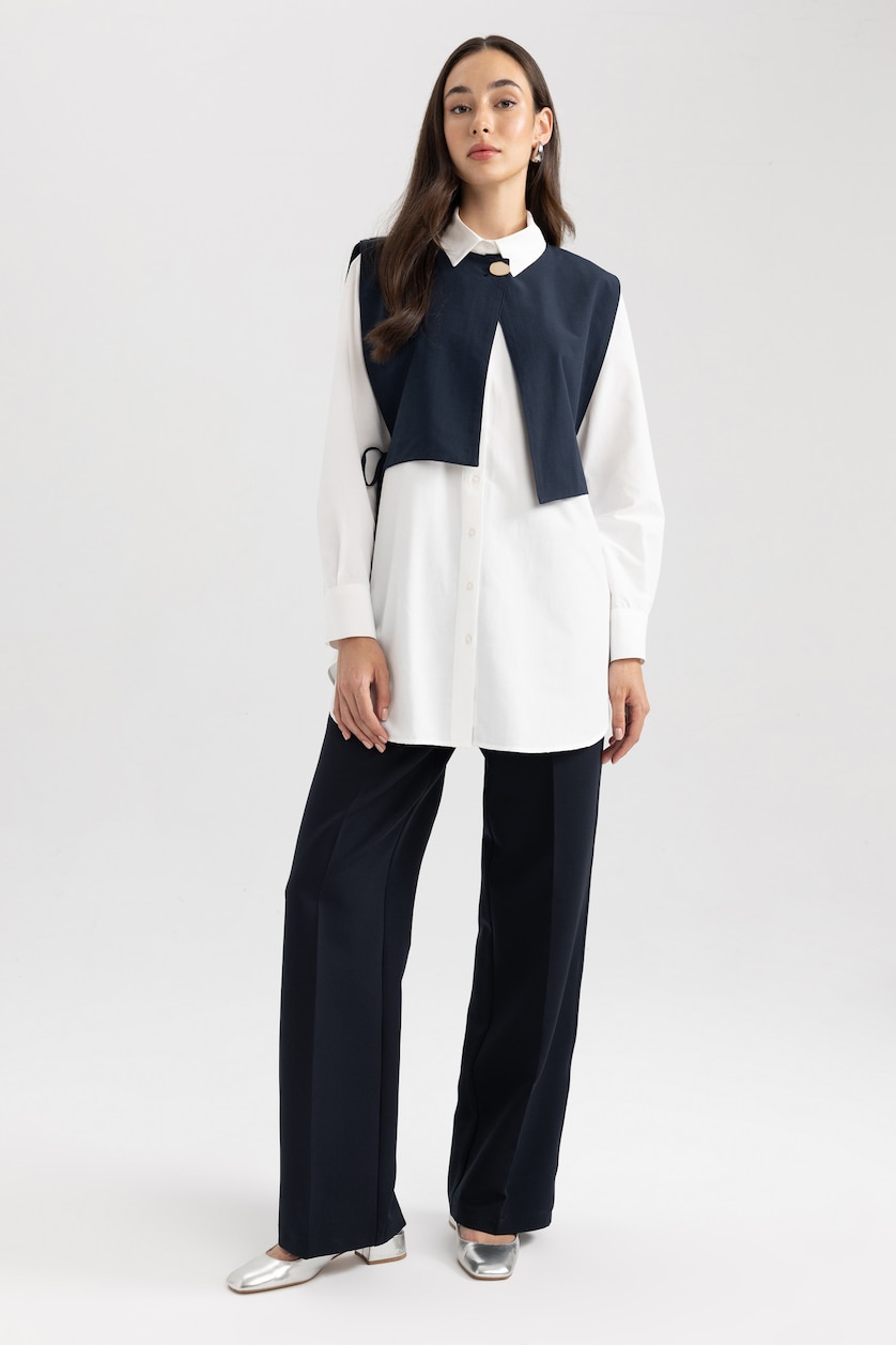 نساء أبيض Regular Fit Poplin Long Sleeve Tunic