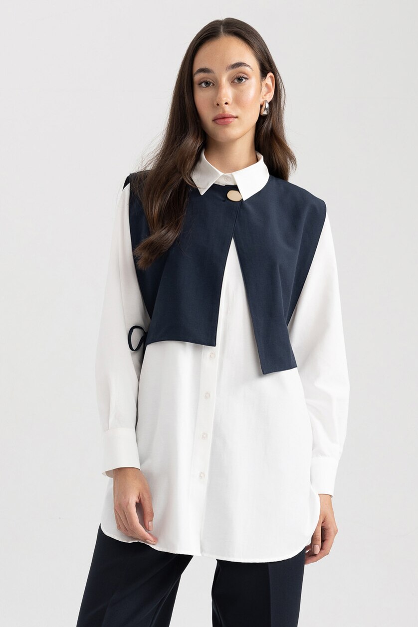 نساء أبيض Regular Fit Poplin Long Sleeve Tunic