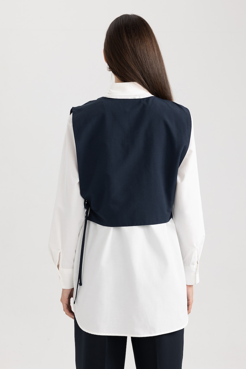 نساء أبيض Regular Fit Poplin Long Sleeve Tunic