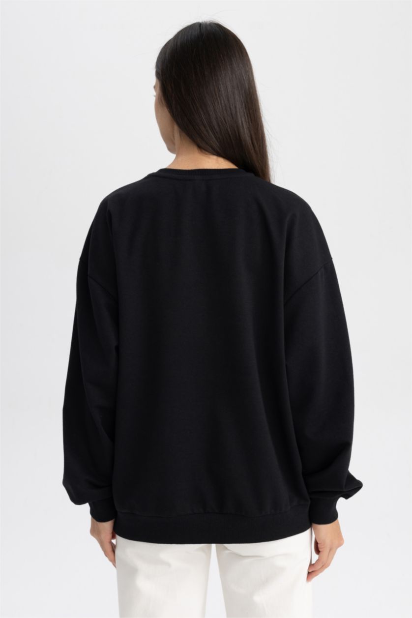 FEMME Noir Sweat- Shirt Coupe Oversize Col rond Ville Manche Longue
