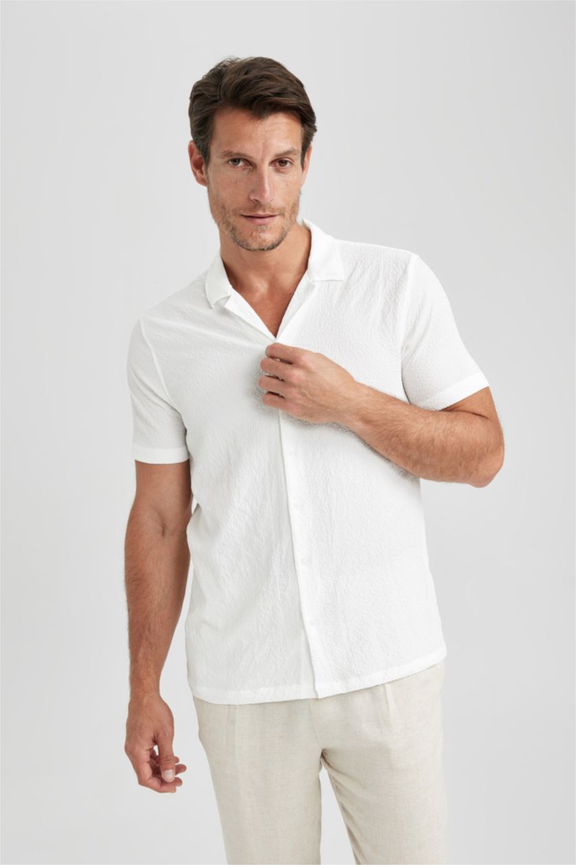 HOMME Blanc Chemise Coupe Moderne À Manches Courtes