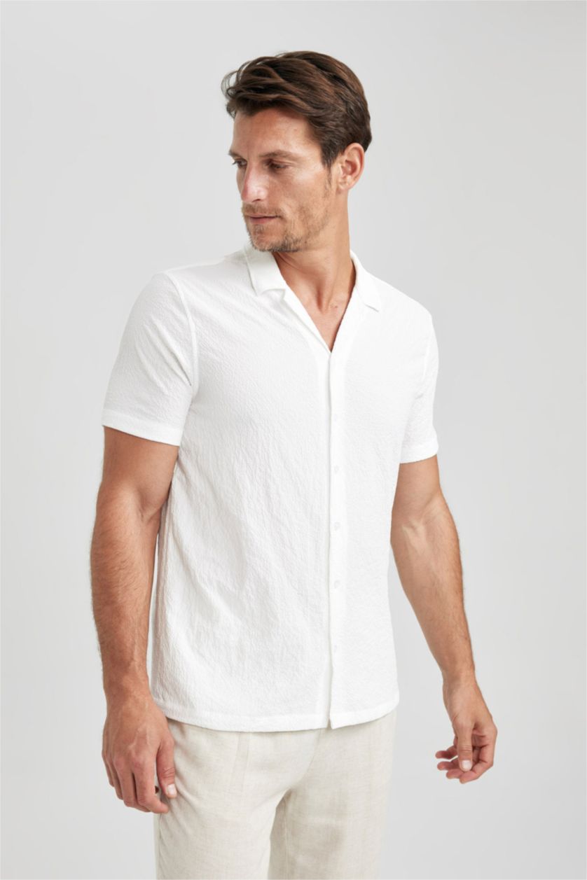 HOMME Blanc Chemise Coupe Moderne À Manches Courtes