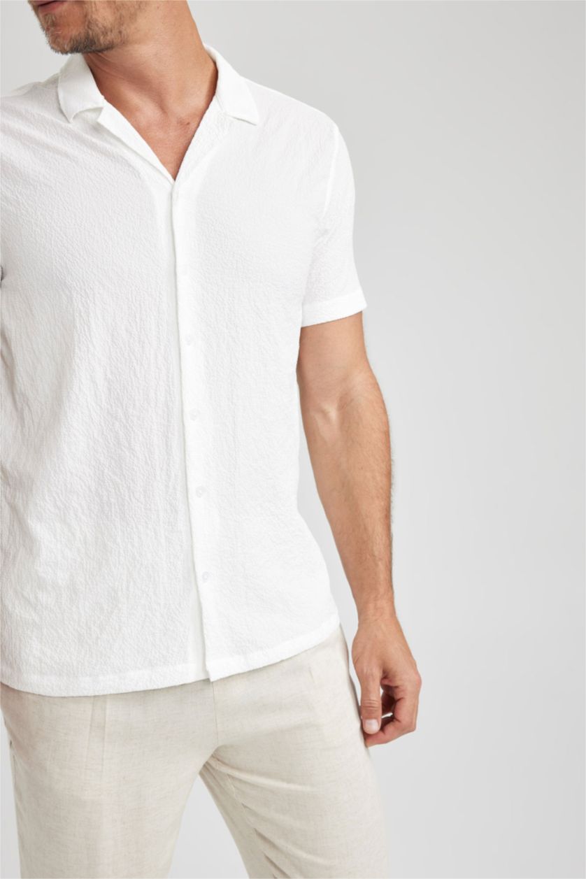 HOMME Blanc Chemise Coupe Moderne À Manches Courtes