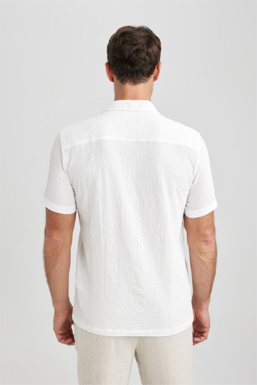 HOMME Blanc Chemise Coupe Moderne À Manches Courtes