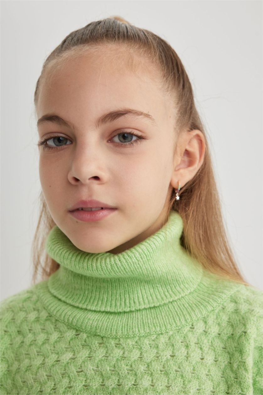 Kız Çocuk - Genç Kız Mint Kız Çocuk Oversize Geniş Kalıp Balıkçı Yaka Triko Kazak