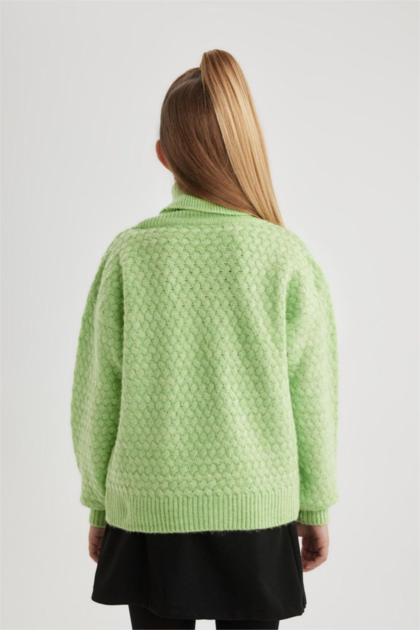 Kız Çocuk - Genç Kız Mint Kız Çocuk Oversize Geniş Kalıp Balıkçı Yaka Triko Kazak