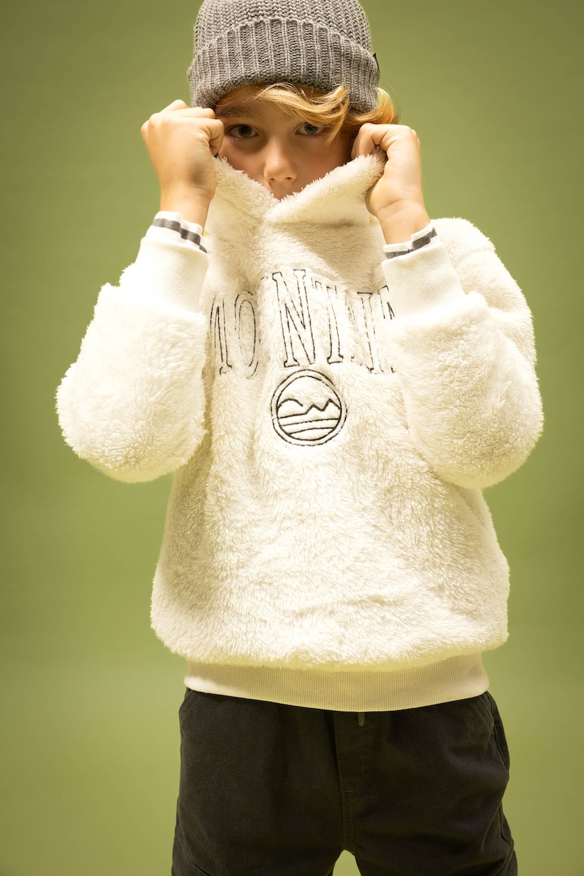 Young Boys - Teen Boys Ecru Oversize Fit Hooded Sweatshirt