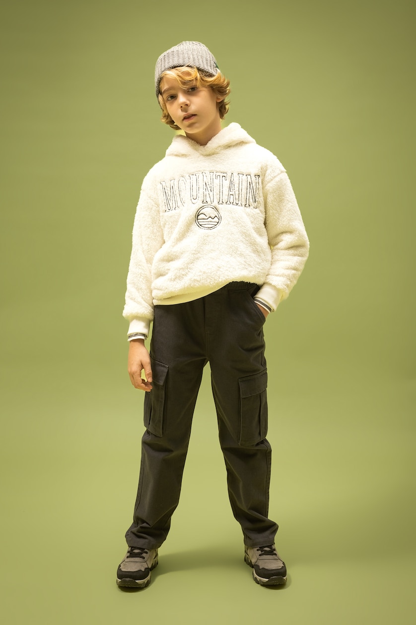 Young Boys - Teen Boys Ecru Oversize Fit Hooded Sweatshirt