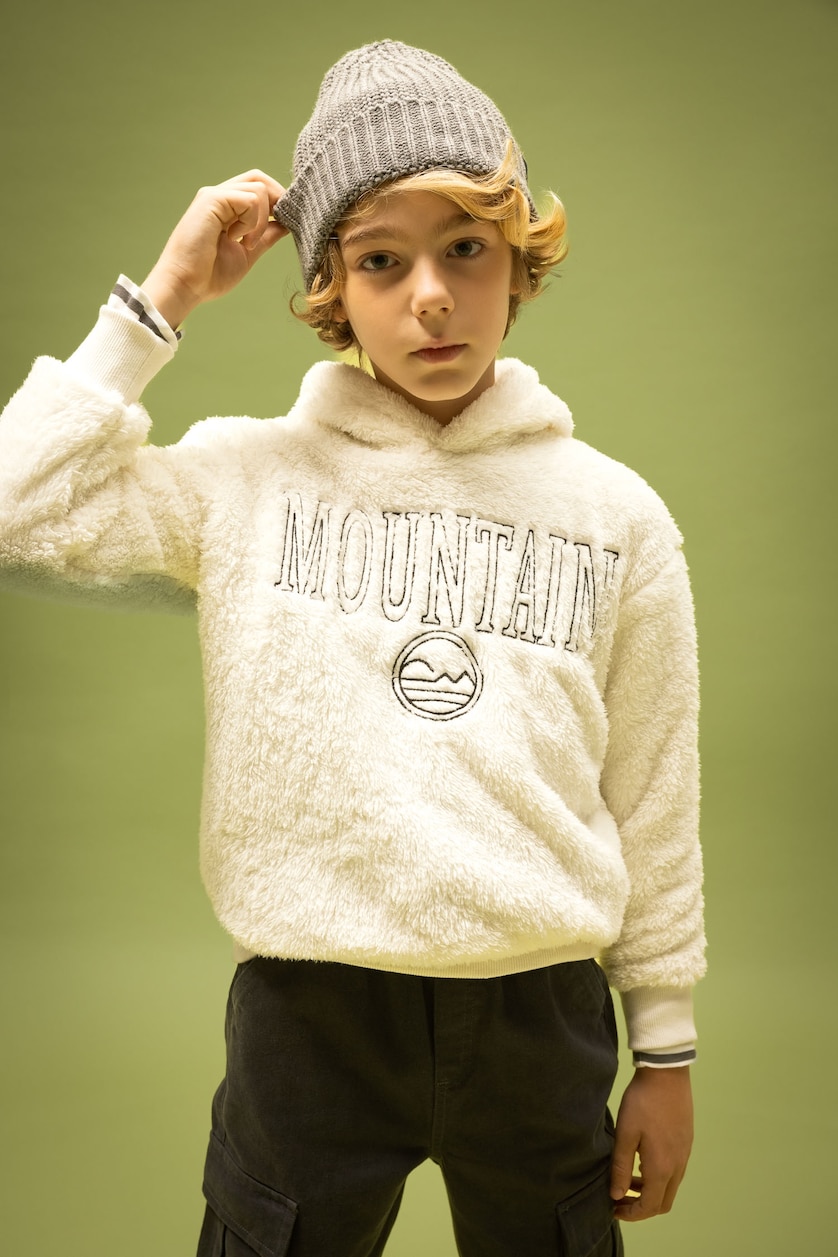 Young Boys - Teen Boys Ecru Oversize Fit Hooded Sweatshirt