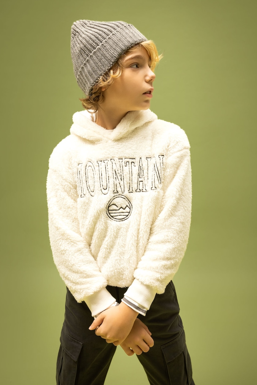 Young Boys - Teen Boys Ecru Oversize Fit Hooded Sweatshirt