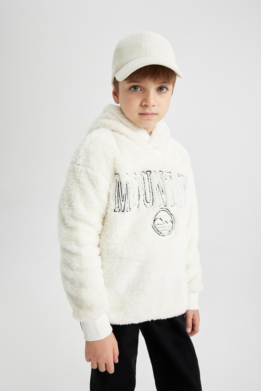 Young Boys - Teen Boys Ecru Oversize Fit Hooded Sweatshirt
