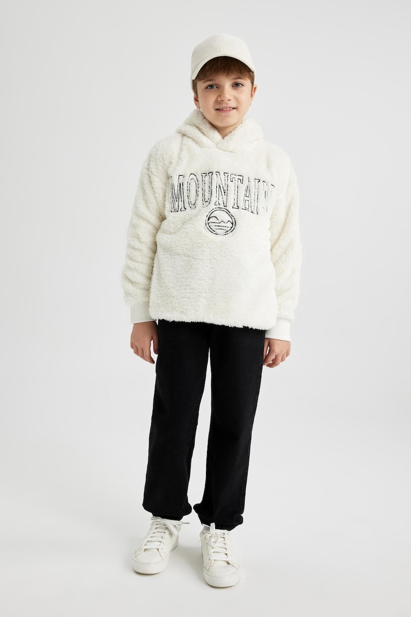 Young Boys - Teen Boys Ecru Oversize Fit Hooded Sweatshirt