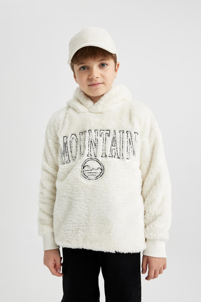 Young Boys - Teen Boys Ecru Oversize Fit Hooded Sweatshirt