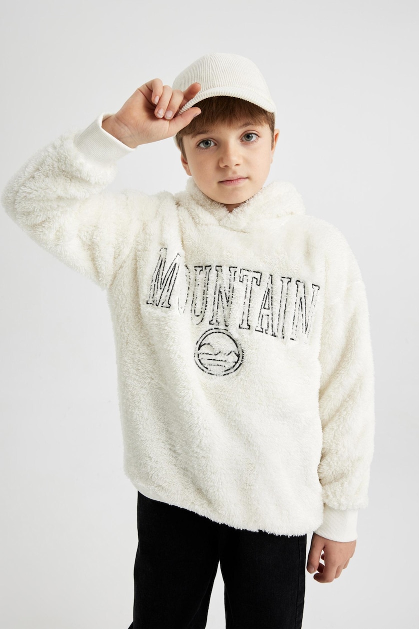 Young Boys - Teen Boys Ecru Oversize Fit Hooded Sweatshirt