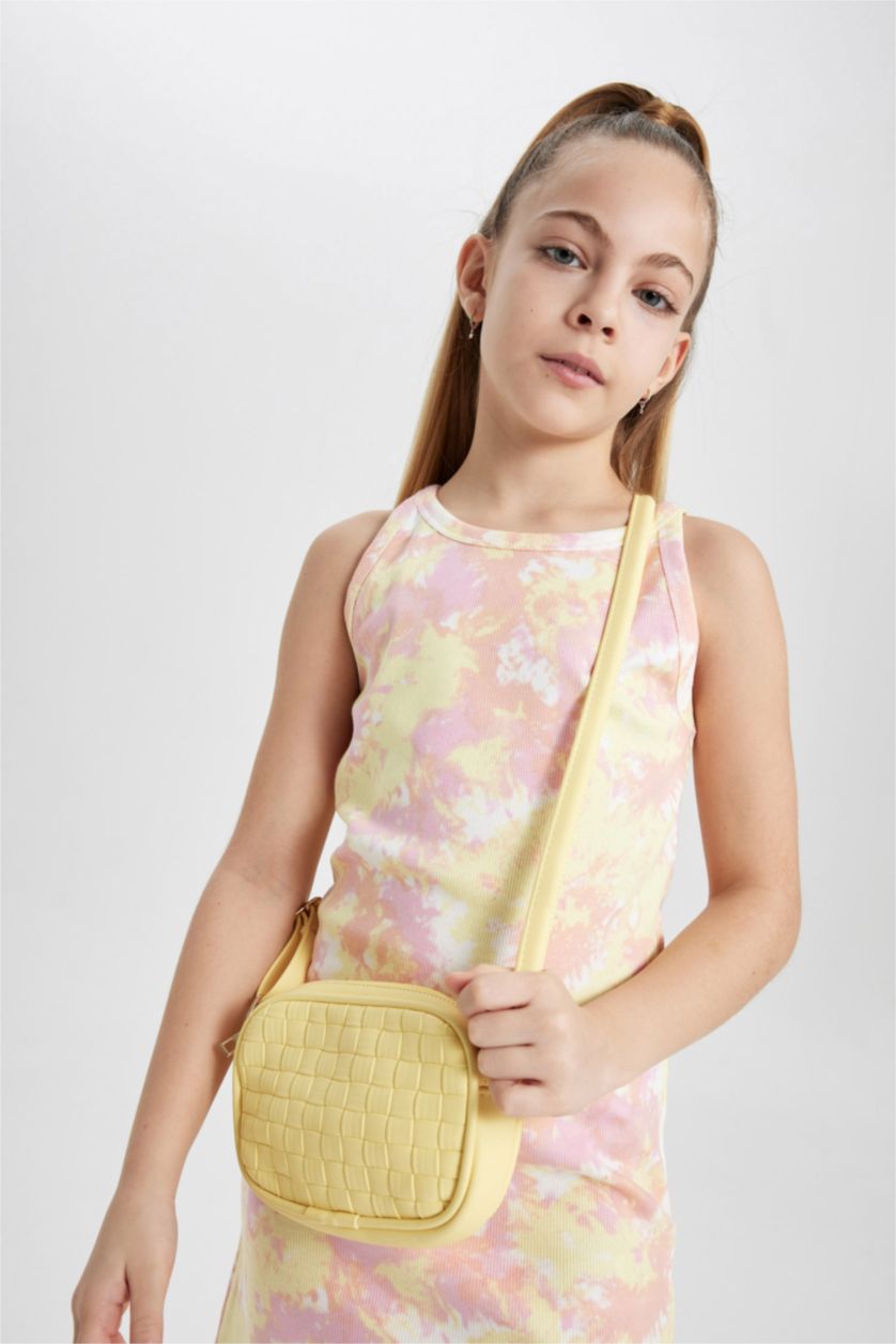 Kız Çocuk - Genç Kız Sarı Suni Deri Çapraz Çanta Kız Çocuk