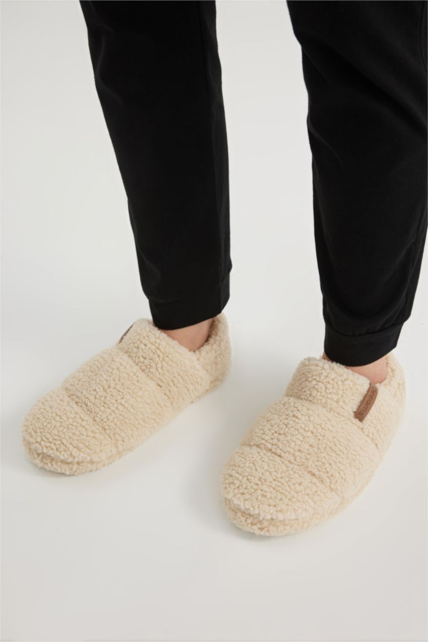 WOMAN Beige Woman Flat Sole House Slippers
