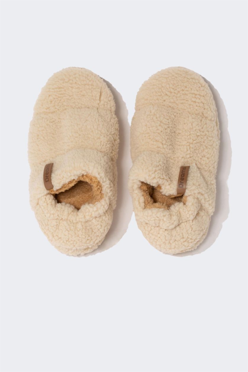 WOMAN Beige Woman Flat Sole House Slippers