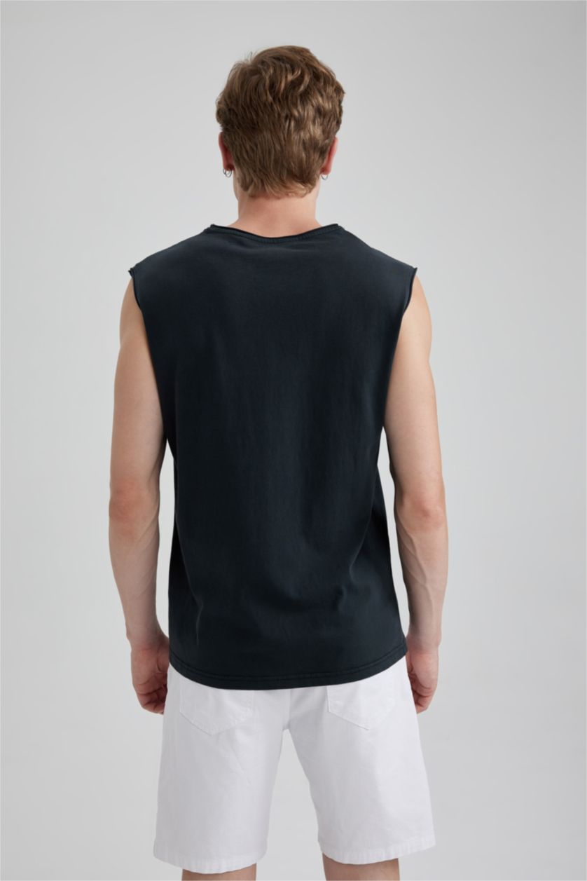 MAN Black Boxy Fit Crew Neck Long Sleeve Tank Top