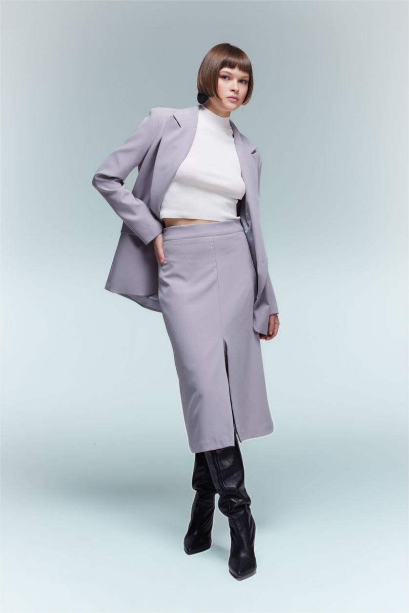 WOMAN Grey Pencil Skirt Lined Normal Waist Midi Skirt