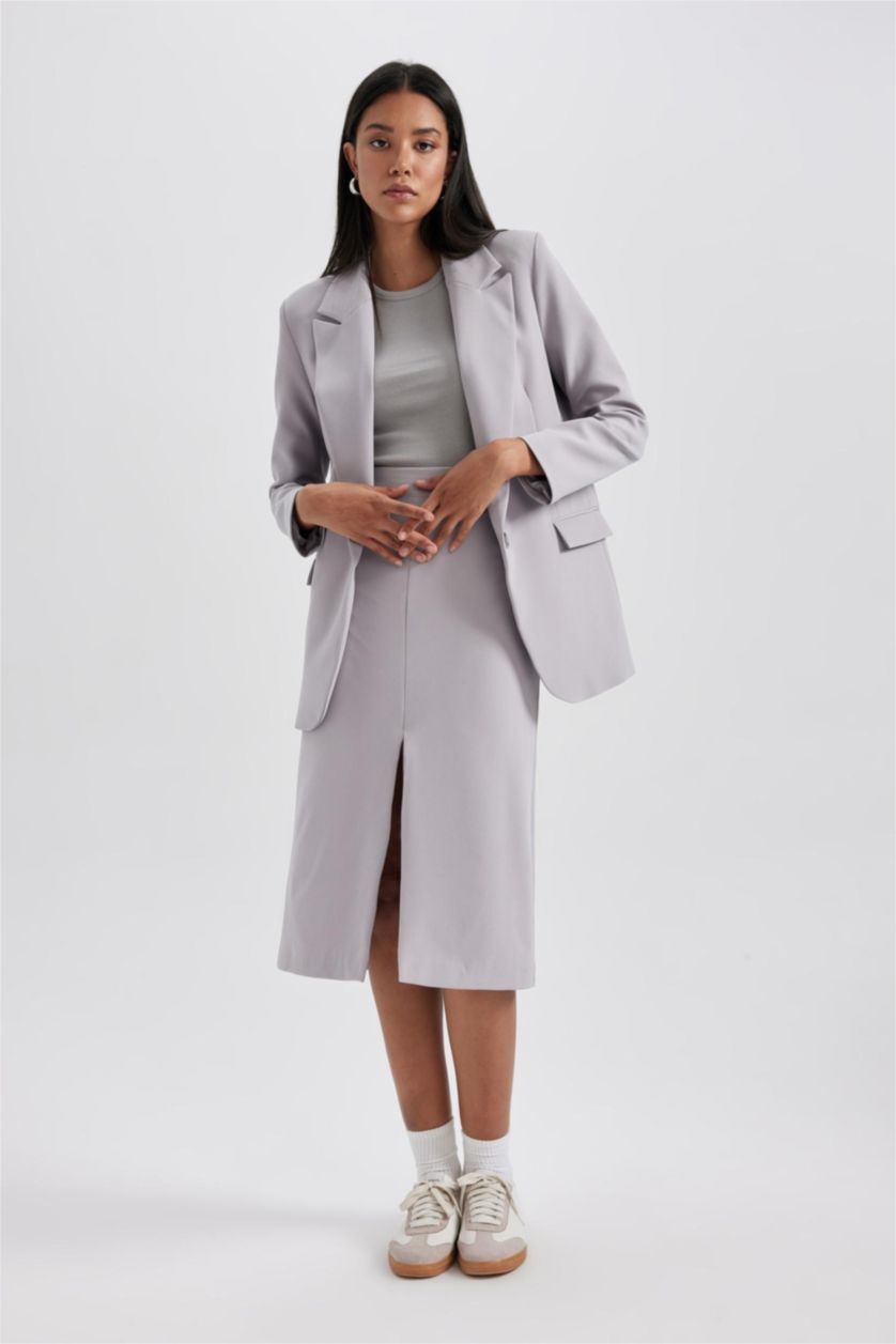 WOMAN Grey Pencil Skirt Lined Normal Waist Midi Skirt