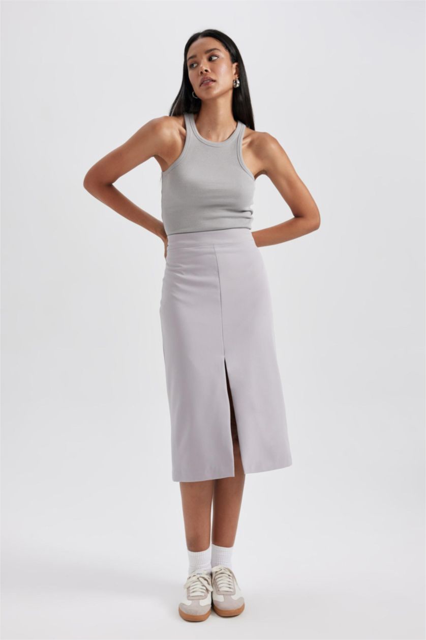 WOMAN Grey Pencil Skirt Lined Normal Waist Midi Skirt