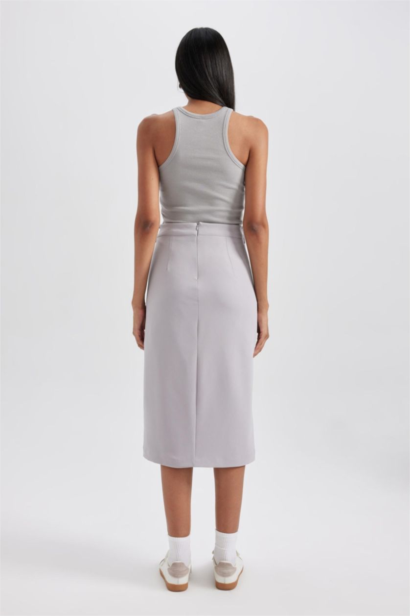 WOMAN Grey Pencil Skirt Lined Normal Waist Midi Skirt