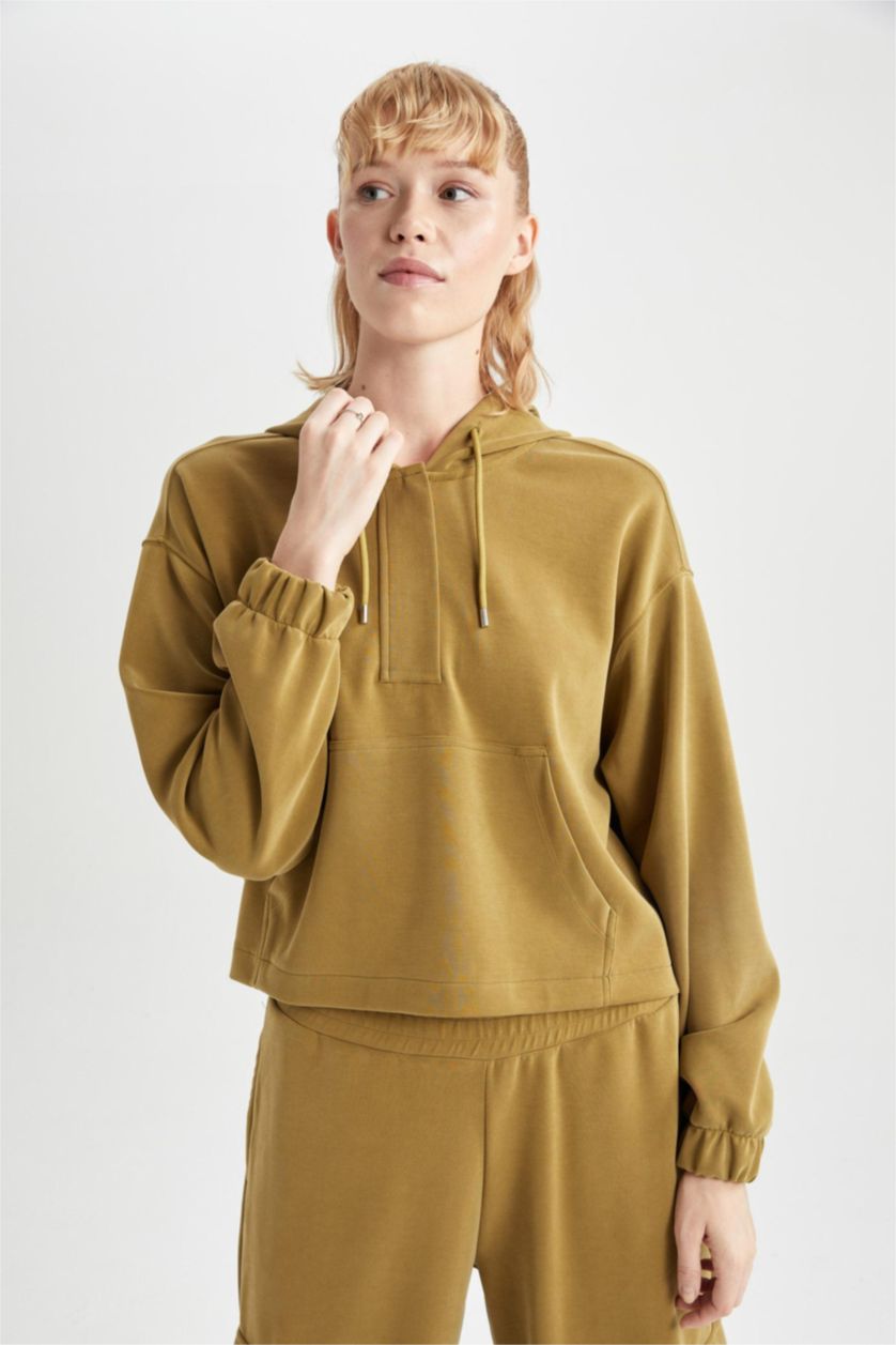 WOMAN Teak DeFactoFit Oversize Premium Hooded Sports Sweatshirt
