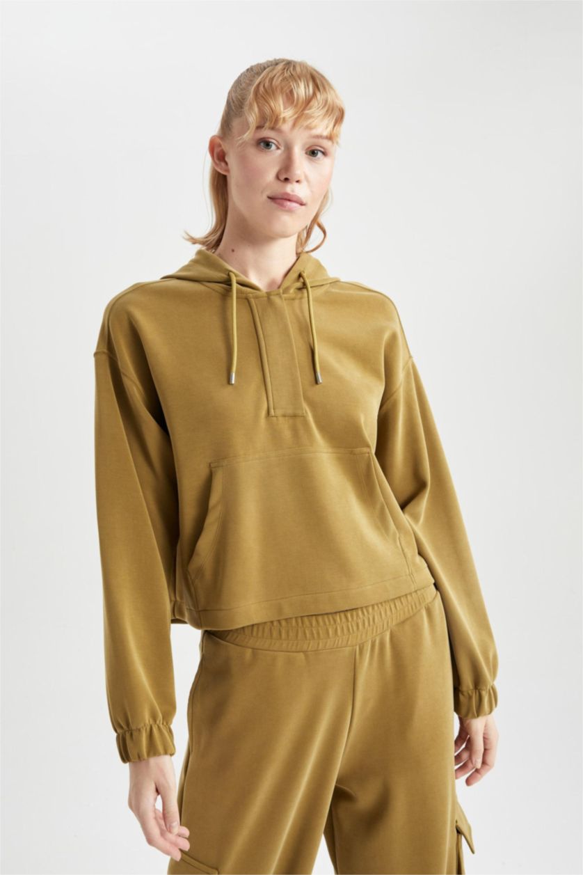 WOMAN Teak DeFactoFit Oversize Premium Hooded Sports Sweatshirt