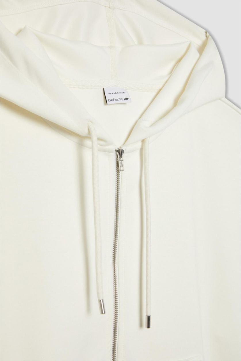 WOMAN Ecru DeFactoFit Oversize Hooded Premium Zippered Sweatshirt