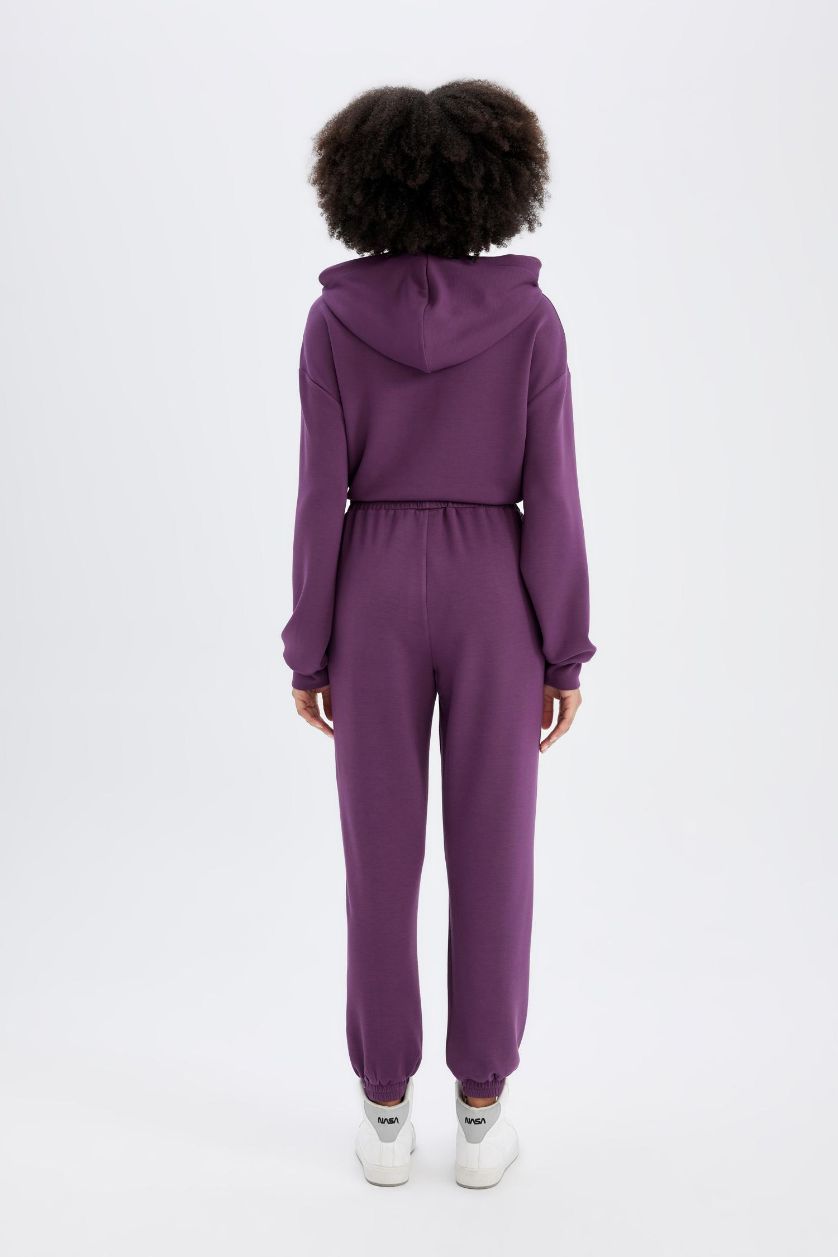 Kadın Mürdüm Sporcu Jogger Eşofman Altı Standart Fit Modal Çift Cepli Basic Düz