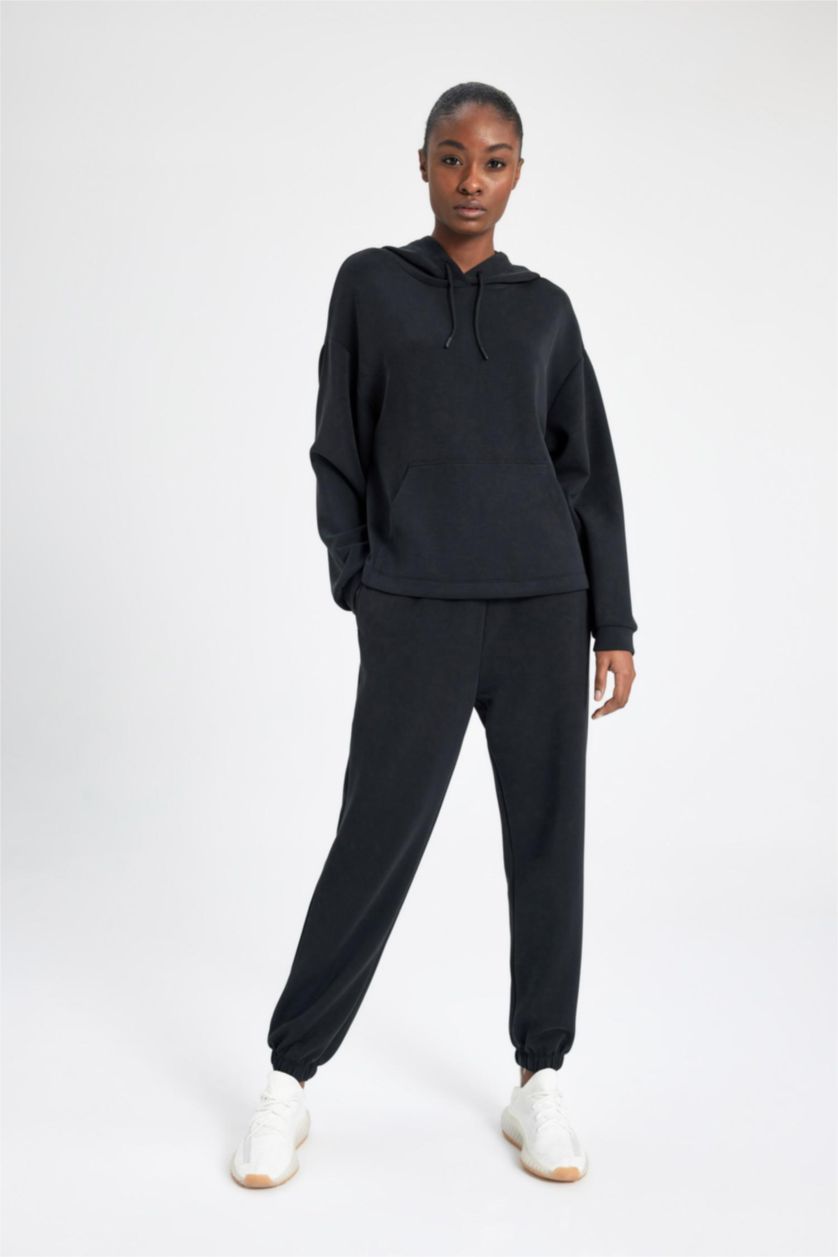 FEMME Noir Pantalon De Survêtement Jogger Coupe Standard Premium à Double Poches pour Homme De Defactofit