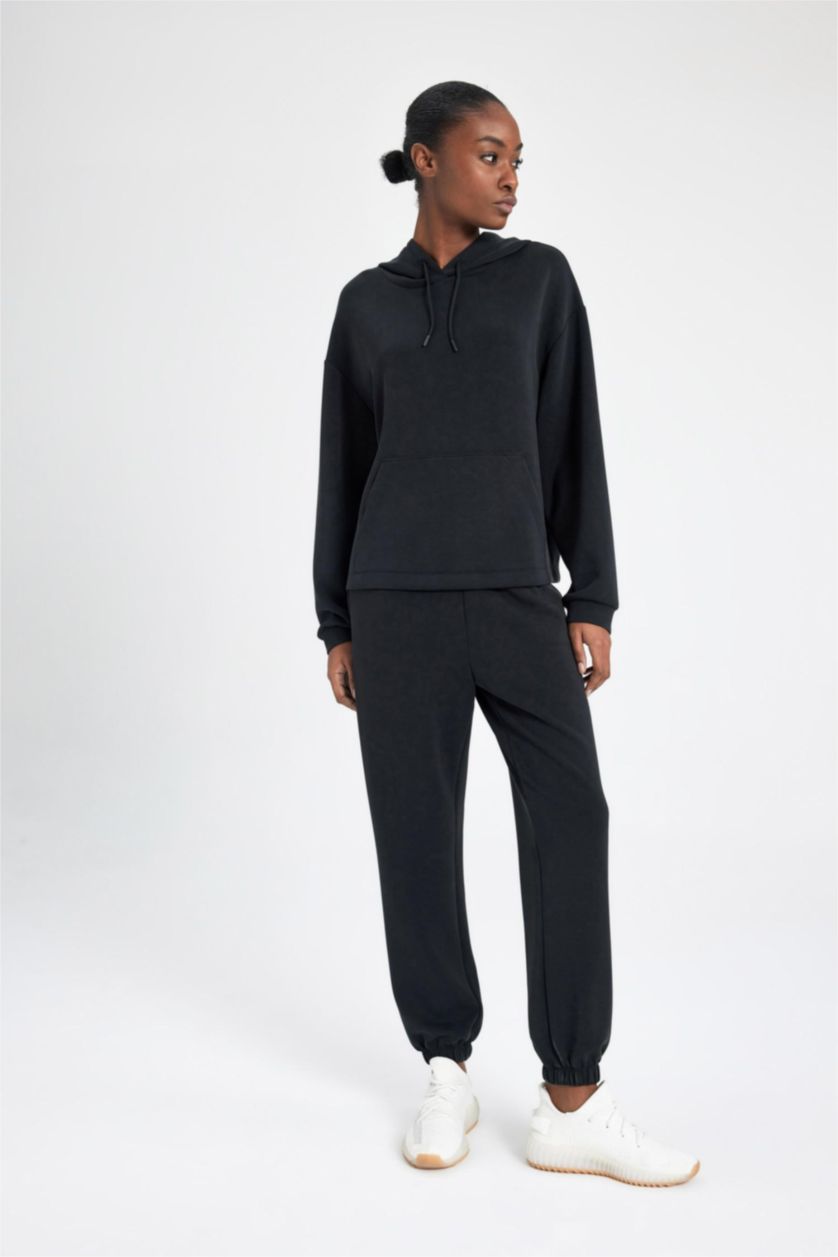 FEMME Noir Pantalon De Survêtement Jogger Coupe Standard Premium à Double Poches pour Homme De Defactofit