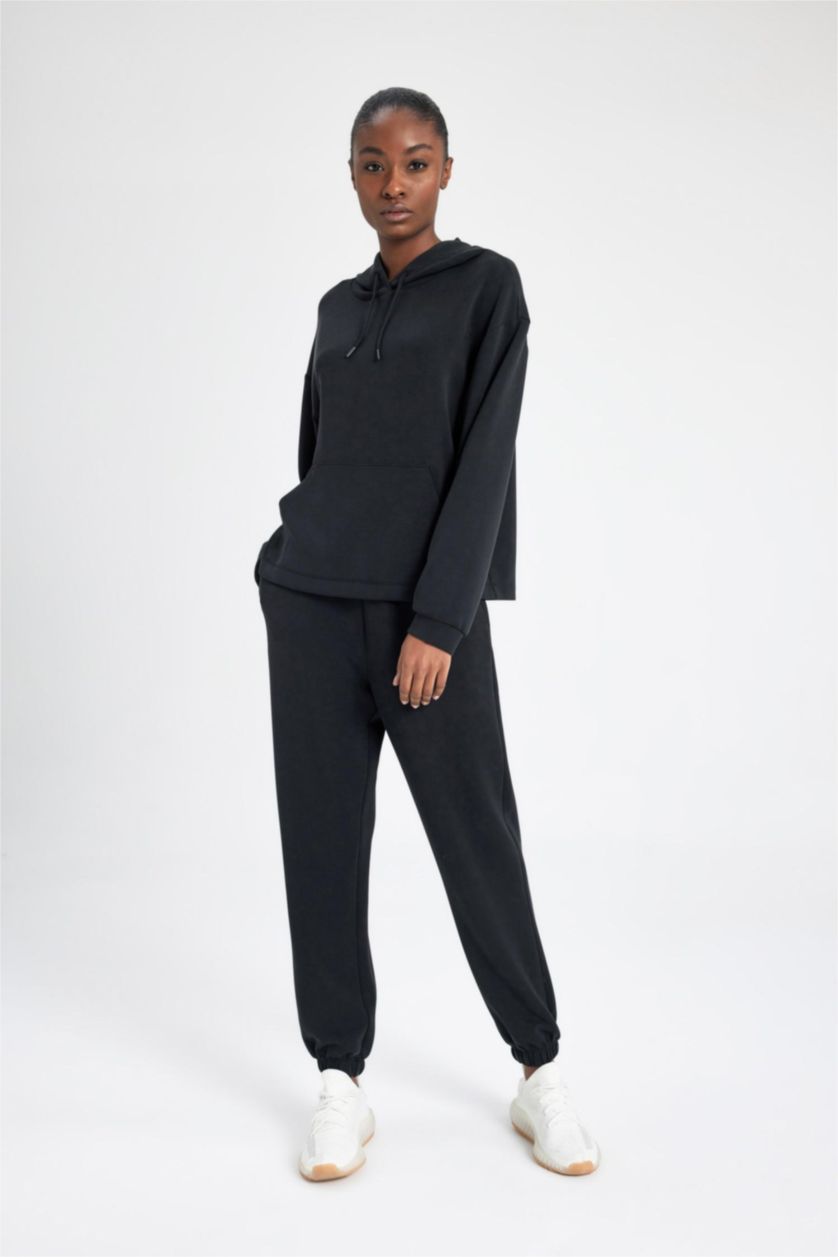 FEMME Noir Pantalon De Survêtement Jogger Coupe Standard Premium à Double Poches pour Homme De Defactofit