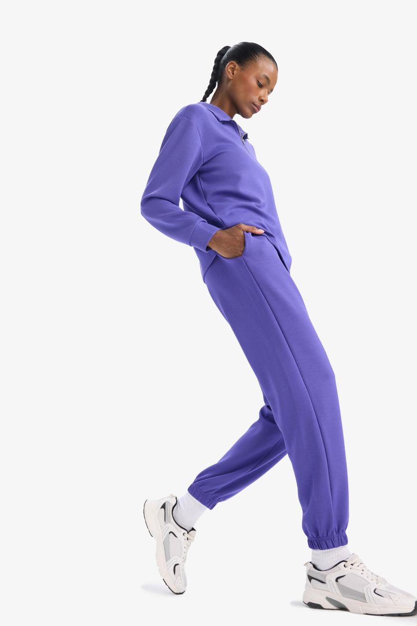 Kadın Mor Standart Fit Cepli Jogger Paça Standart Fit Basic Düz Modal Pantolon