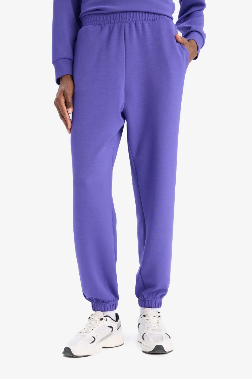 Kadın Mor Standart Fit Cepli Jogger Paça Standart Fit Basic Düz Modal Pantolon