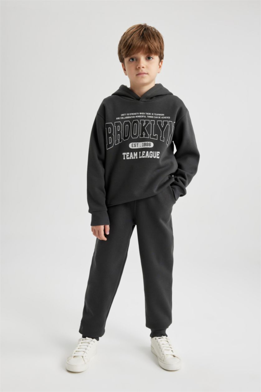 BOYS & TEENS Anthracite Boy Hooded Sweatshirt Sweatpants 2 Piece Set